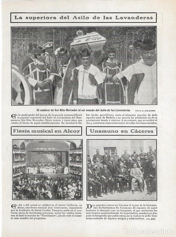 Coleccionismo de Revistas y Peri&oacute;dicos: 1908 HOJA REVISTA MADRID SUPERIORA ASILO DE LAS LAVANDERAS - ALCOY TEATRO CALDER&Oacute;N -C&Aacute;CERES UNAMUNO