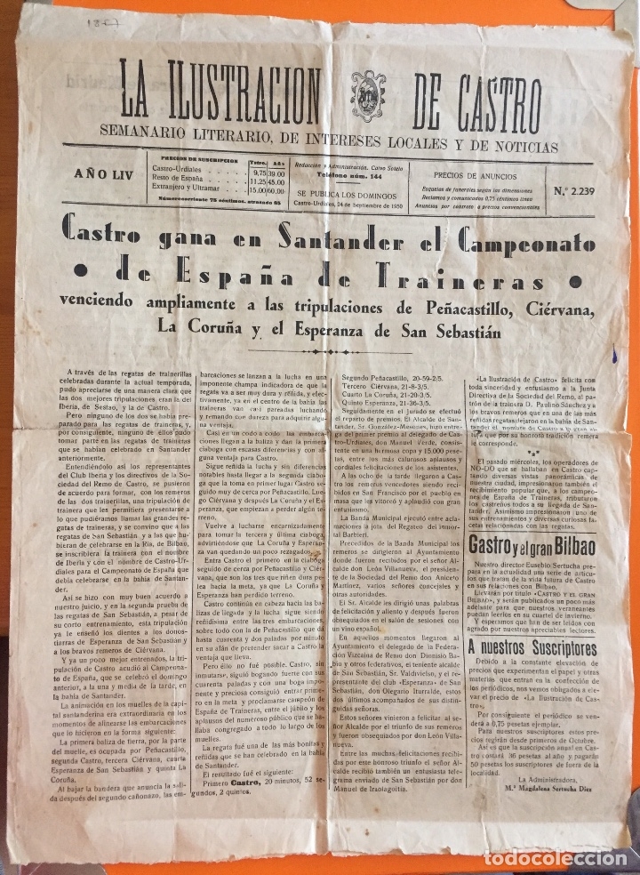 Coleccionismo de Revistas y Peri&oacute;dicos: CASTRO URDIALES- SANTANDER-  LA ILUSTRACION DE CASTRO-  N&ordm; 2.239   24-9-1.950