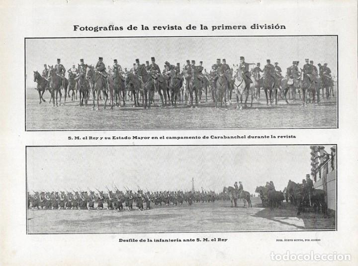 Coleccionismo de Revistas y Peri&oacute;dicos: 1908 HOJA REVISTA MADRID REVISTA DIVISI&Oacute;N MILITAR CARABANCHEL REY ALFONSO XIII DESFILE INFANTER&Iacute;A