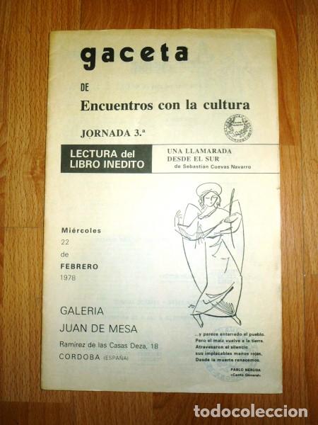 Coleccionismo de revistas y peri&oacute;dicos: GACETA DE ENCUENTROS CON LA CULTURA. Jornada 3&ordf; ; 22 febrero 1978. - C&oacute;rdoba : Galer&iacute;a Juan de Mesa