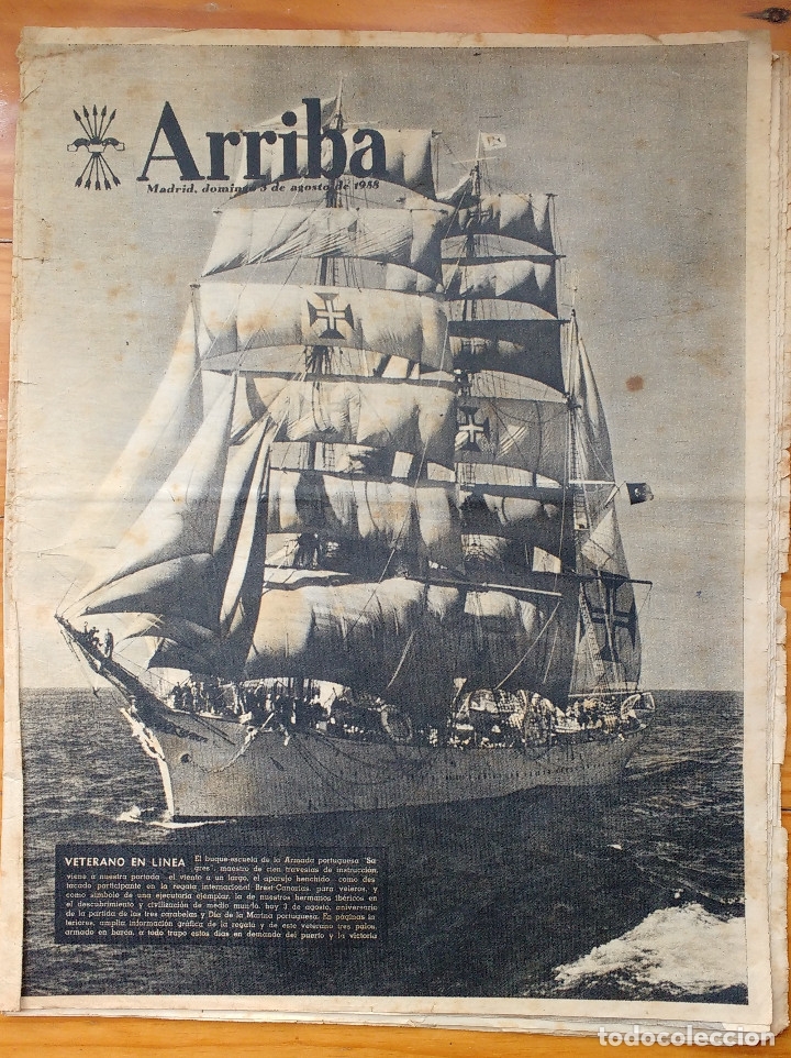 Coleccionismo de Revistas y Peri&oacute;dicos: DIARIO ARRIBA 03-08-1958-EL BUQUE ESCUELA DE LA ARMADA PORTUGUESA - PUBLICIDAD TIZOC AMOR INDIO