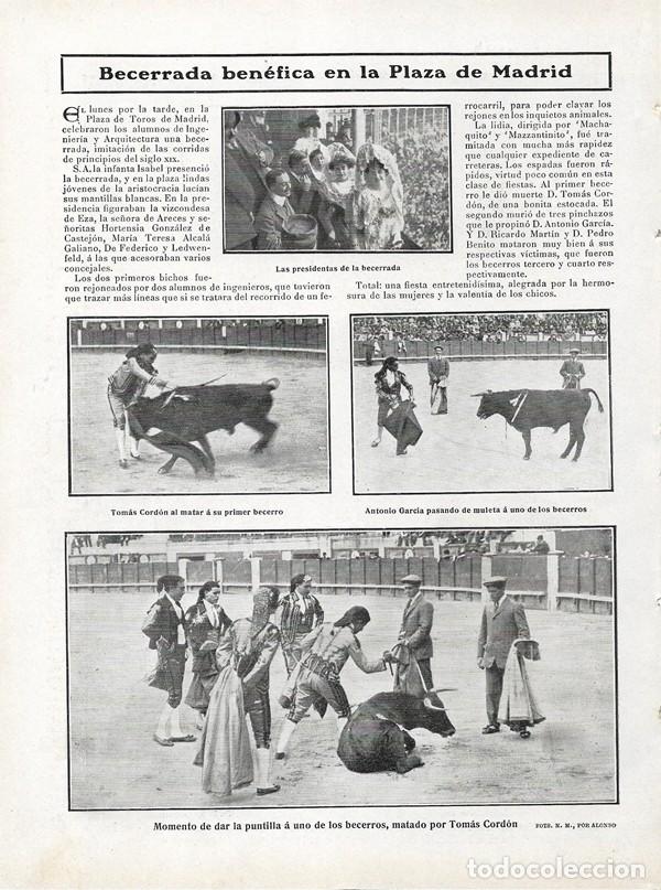 Coleccionismo de Revistas y Peri&oacute;dicos: 1908 HOJA REVISTA MADRID PLAZA DE TOROS BECERRADA BEN&Eacute;FICA ALUMNOS INGENIER&Iacute;A Y ARQUITECTURA