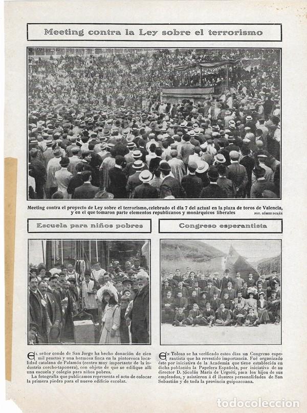 Collezionismo di Riviste e Giornali: 1908 HOJA REVISTA VALENCIA MITIN PLAZA DE TOROS GERONA PALAM&Oacute;S ESCUELA NI&Ntilde;OS POBRES CONDE SAN JORG