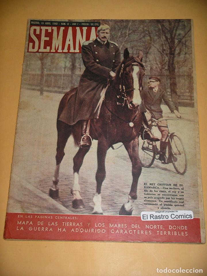 Coleccionismo de Revistas y Peri&oacute;dicos: Semana n&ordm; 8, 16, de abril, de 1940, Noruega campo de batalla, b&eacute;lico sociedad revista, ercom