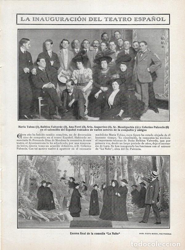 Collectionnisme de Revues et Journaux: 1908 HOJA REVISTA MADRID TEATRO ESPA&Ntilde;OL CEFERINO PALENCIA MAR&Iacute;A TUBAU BALBINA VALVERDE ASQUERINO