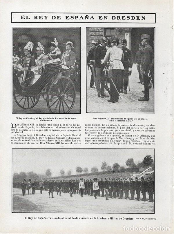 Collectionnisme de Revues et Journaux: 1908 HOJA REVISTA REINO DE SAJONIA DRESDEN VISITA REY ALFONSO XIII ALUMNOS ACADEMIA MILITAR CARRUAJE