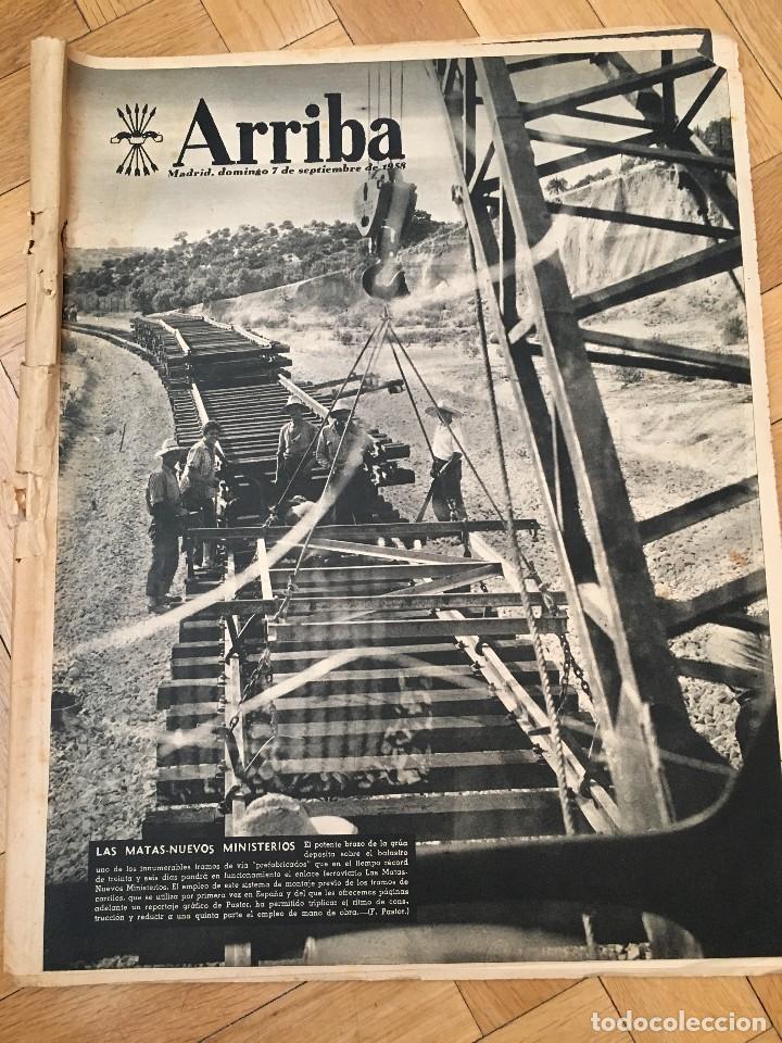 Collectionnisme de Revues et Journaux: ARRIBA (7-9-58) ESTACION FERROVIARIA LAS MATAS NUEVOS MINISTERIOS FERIA ALBACETE AT. MADRID OPORTO