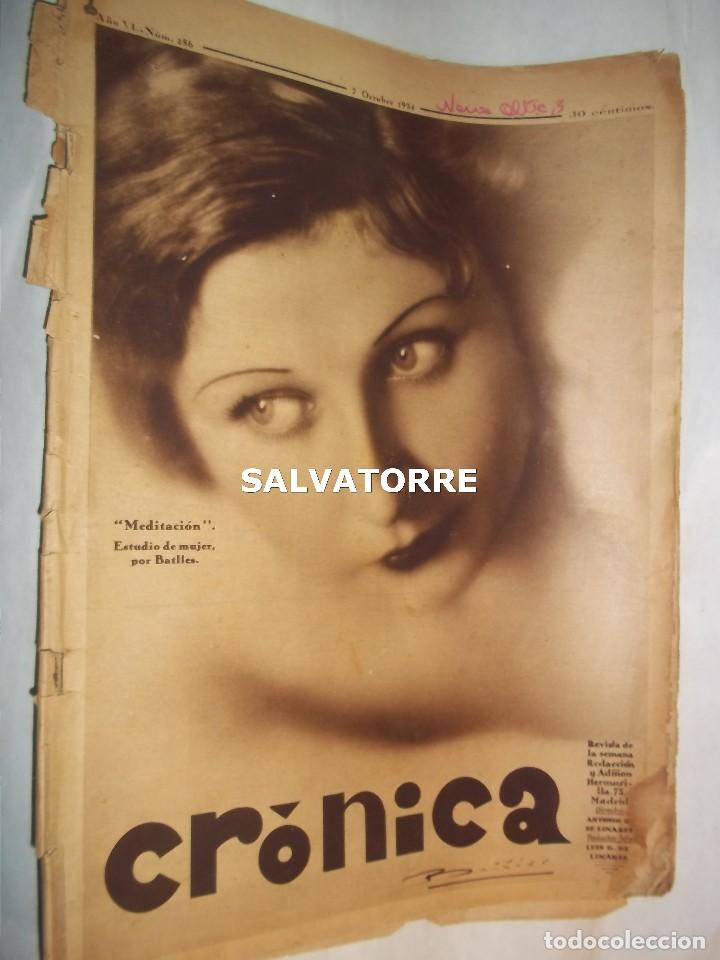 Coleccionismo de revistas y peri&oacute;dicos: PERIODICO CRONICA. 7 OCTUBRE 1934.UNAMUNO.PEDRO RICO.COLLA XIQUETS DE VALLS.FIESTAS PILAR ZARAGOZA