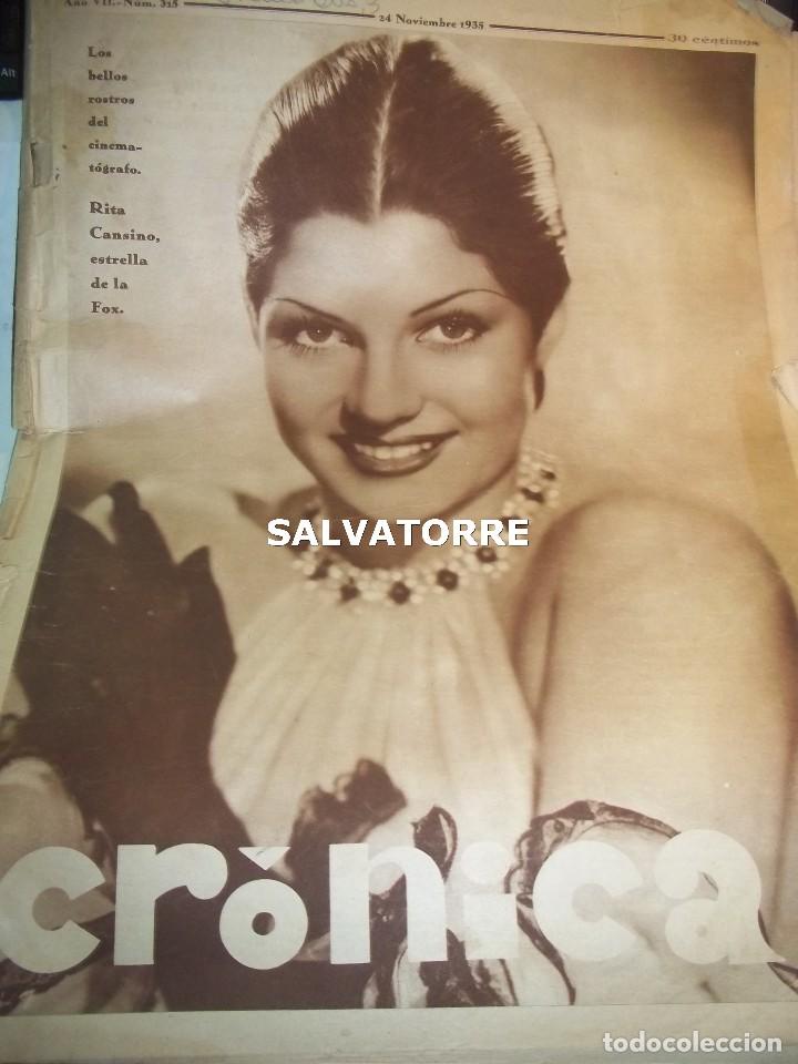 Coleccionismo de Revistas y Peri&oacute;dicos: PERIODICO DIARIO CRONICA.24 NOVIEMBRE 1935.RITA CANSINO.GRETA GARBO.GUERRA ABISINIA.