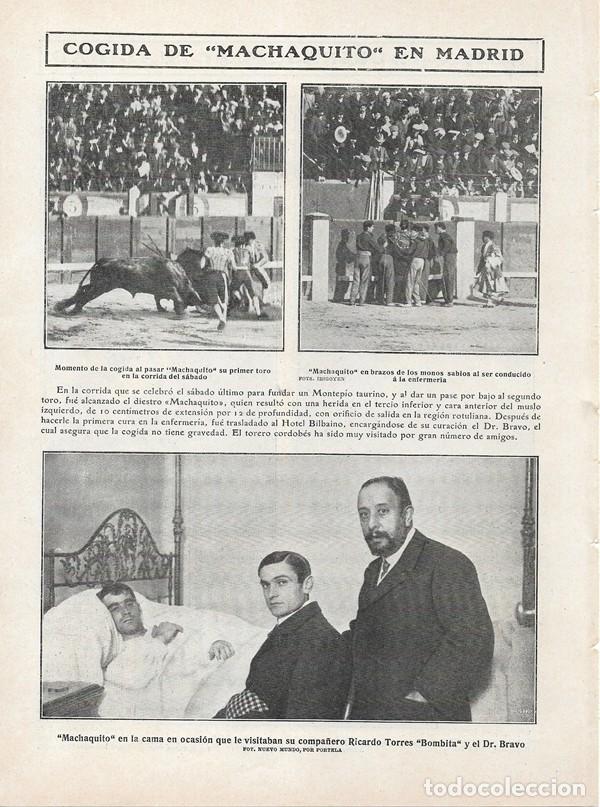 Sammeln von Zeitschriften und Zeitungen: 1908 HOJA REVISTA MADRID PLAZA DE TOROS COGIDA TORERO CORDOB&Eacute;S MACAHAQUITO DR. BRAVO BOMBITA HOTEL