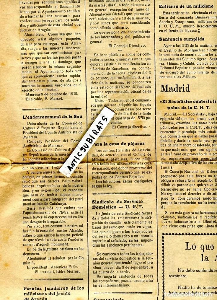 Colecionismo de Revistas e Jornais: PERIODICO A&Ntilde;O 1936 ERC DE MANRESA RECOMIENDA A COMITE ANTIFASCISTA DE MANRESA DE NO DERRIBAR LA SEU