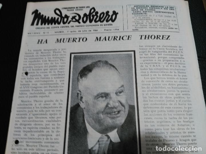 Coleccionismo de Revistas y Peri&oacute;dicos: Mundo obrero ha muerto maurice thorez julio 1964 peri&oacute;dico clandestino &eacute;poca Franco