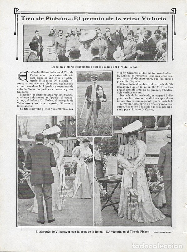 Sammeln von Zeitschriften und Zeitungen: 1906 HOJAS REVISTA MADRID TIRO PICH&Oacute;N PREMIO REINA VICTORIA REY ALFONSO XIII MARQU&Eacute;S DE VILLAMAYOR