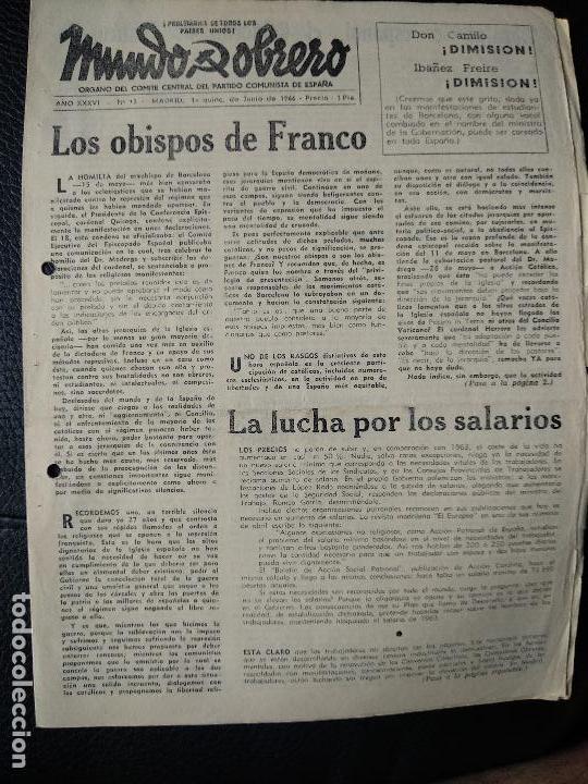 Collectionnisme de Revues et Journaux: Mundo obrero los obispos de Franco junio 1966 peri&oacute;dico clandestino &eacute;poca Franco