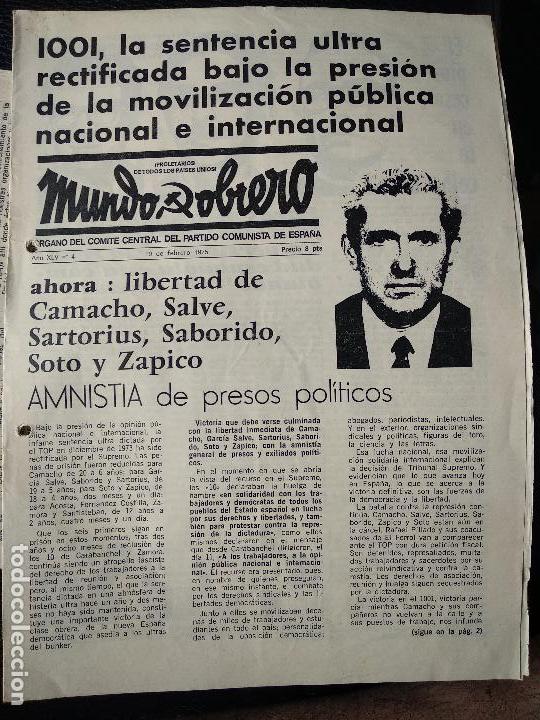 Collection Magazines and Newspapers: Mundo obrero febrero 1975 amnist&iacute;a presos pol&iacute;ticos  peri&oacute;dico clandestino &eacute;poca Franco