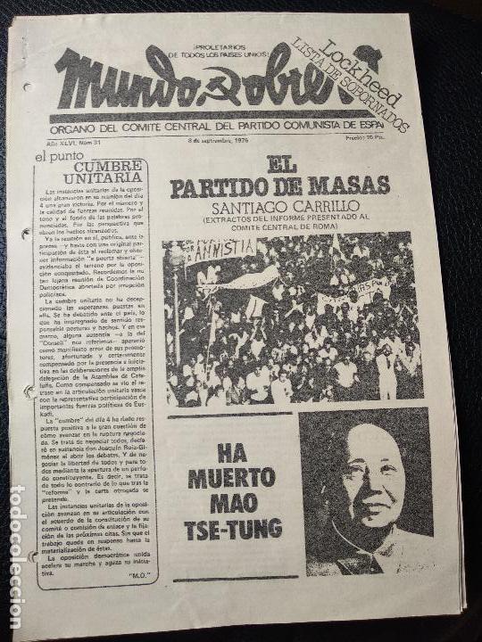 Collectionnisme de Revues et Journaux: Mundo obrero ha muerto Mao Tse Tung santiago Carrillo peri&oacute;dico clandestino &eacute;poca Franco