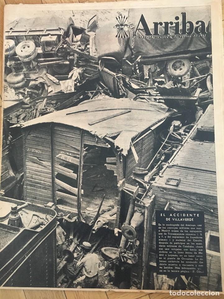 Coleccionismo de Revistas y Peri&oacute;dicos: ARRIBA (6-8-57) ACCIDENTE DE VILLAVERDE TRAVESIA DE PE&Ntilde;ALARA LUIS MIGUEL DOMINGUIN REAPARECE