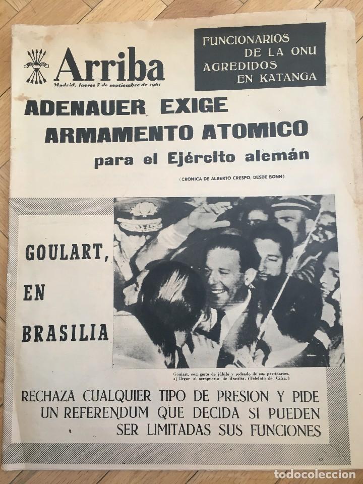 Coleccionismo de revistas y peri&oacute;dicos: ARRIBA(7-9-61) GOULART ONU KATANGA ADENAUER VASAS R.MADRID ANTONIO ORDO&Ntilde;EZ CUATRO VIENTOS VALDEZARZA