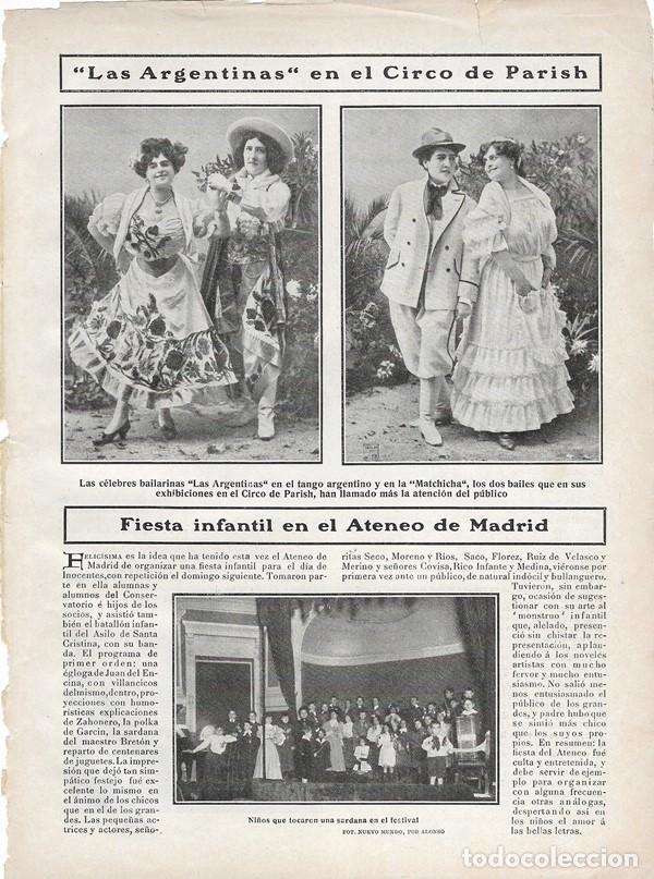 Colecionismo de Revistas e Jornais: 1907 HOJA REVISTA MADRID ATENEO FIESTA INFANTIL - CIRCO PARISH BAILARINAS LAS ARGENTINAS