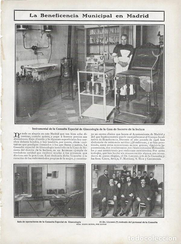 Colecionismo de Revistas e Jornais: 1907 HOJA REVISTA MADRID BENEFICENCIA MUNICIPAL CONSULTA DE GINECOLOG&Iacute;A CASA SOCORRO DE LA INCLUSA