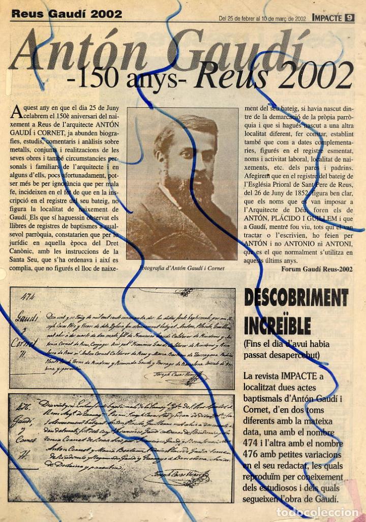 Coleccionismo de revistas y peri&oacute;dicos: ANTONIO GAUDI 2002 150&ordm; ANIVERSARIO  REUS HOJA REVISTA