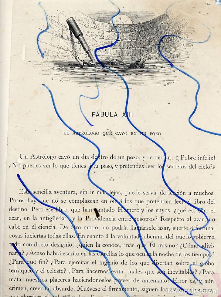 Collectionnisme de Revues et Journaux: FABULA 1885 LA FONTAIN   E EL ASTROLOGO QUE CAYO EN UN POZO    ILUST. G.DORE HOJA LIBRO