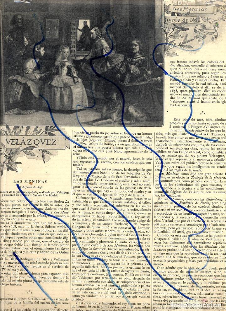 Coleccionismo de revistas y peri&oacute;dicos: VELAZQUEZ 1896  LAS MENINAS  1658  HOJA REVISTA