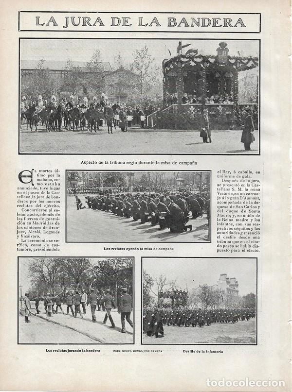 Colecionismo de Revistas e Jornais: 1907 HOJA REVISTA MADRID PASEO DE LA CASTELLANA JURA DE BANDERA DESFILE TRIBUNA REAL MISA CAMPA&Ntilde;A