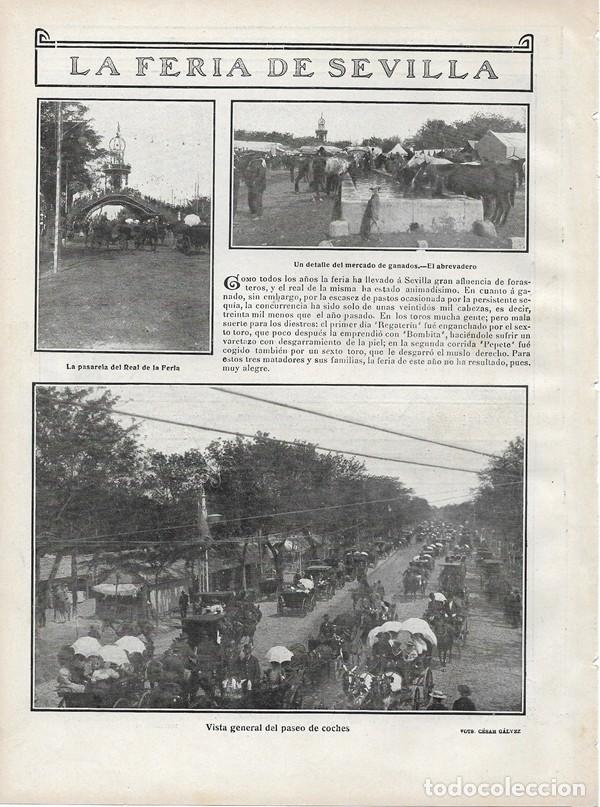 Collezionismo di Riviste e Giornali: 1907 HOJA REVISTA SEVILLA PASARELA REAL DE LA FERIA PASEO DE COCHES MERCADO DE GANADOS ABREVADERO