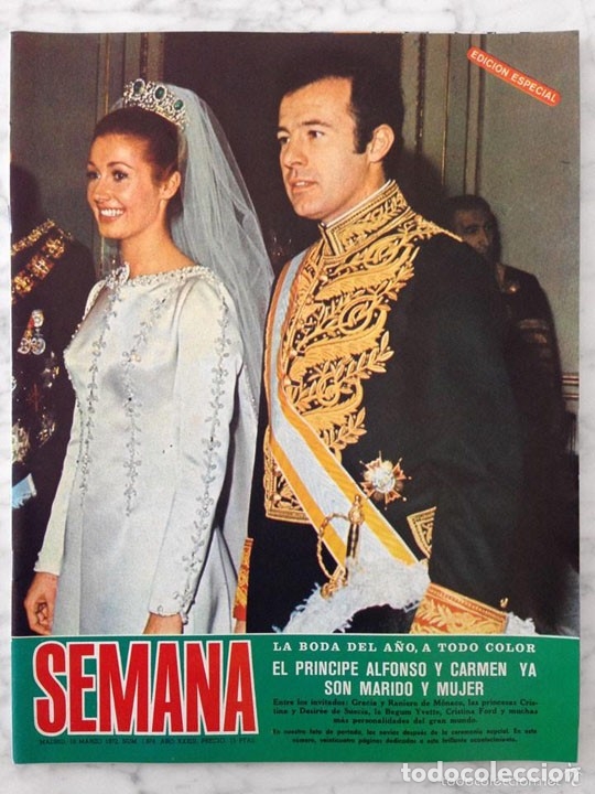 Coleccionismo de Revistas y Peri&oacute;dicos: SEMANA - 1972 - BODA DE ALFONSO DE BORBON Y CARMEN MARTINEZ-BORDIU, G. HARRISON, LIZ TAYLOR, RAPHAEL