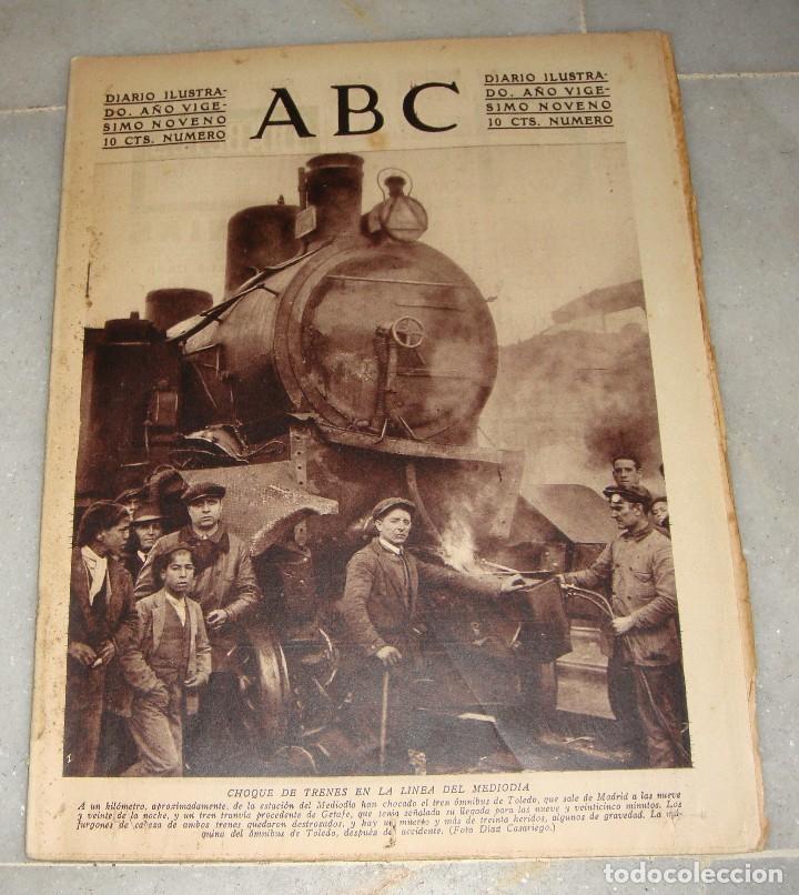Coleccionismo de Revistas y Peri&oacute;dicos: Diario Ilustrado ABC. 1933. Portada: choque de trenes en la linea del mediodia.