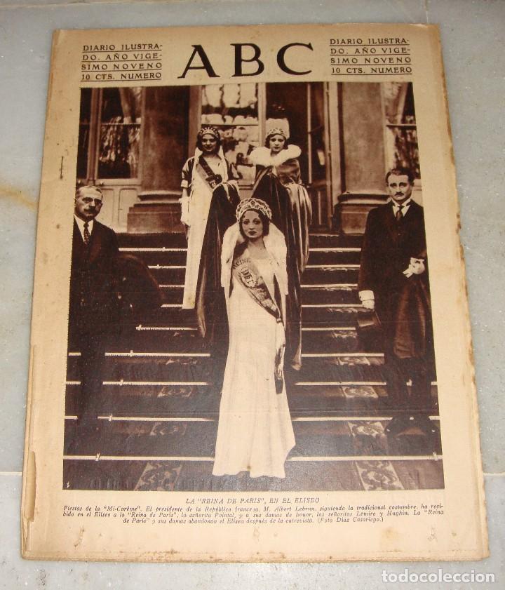 Coleccionismo de Revistas y Peri&oacute;dicos: Diario Ilustrado ABC. 1933. Portada: La Reina de Par&iacute;s en el Eliseo.