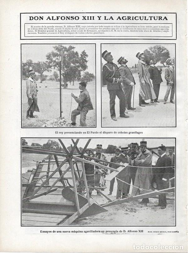 Collezionismo di Riviste e Giornali: 1907 HOJA REVISTA MADRID EL PARDO REY ALFONSO XIII AGRICULTURA COHETES GRAN&Iacute;FUGOS M&Aacute;Q. AGAVILLADORA