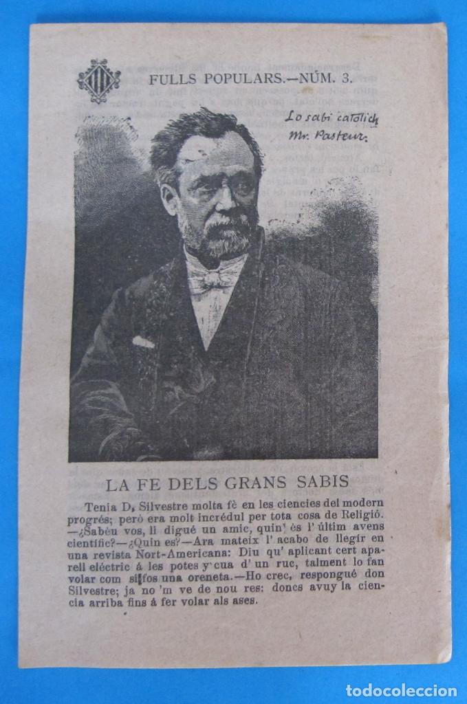 Coleccionismo de revistas y peri&oacute;dicos: FULLS POPULARS. N&ordm; 3. LA FE DELS GRANS SABIS IMPREMPTA DE F. AR&Iacute;S Y FILL, TARRAGONA, S/F.