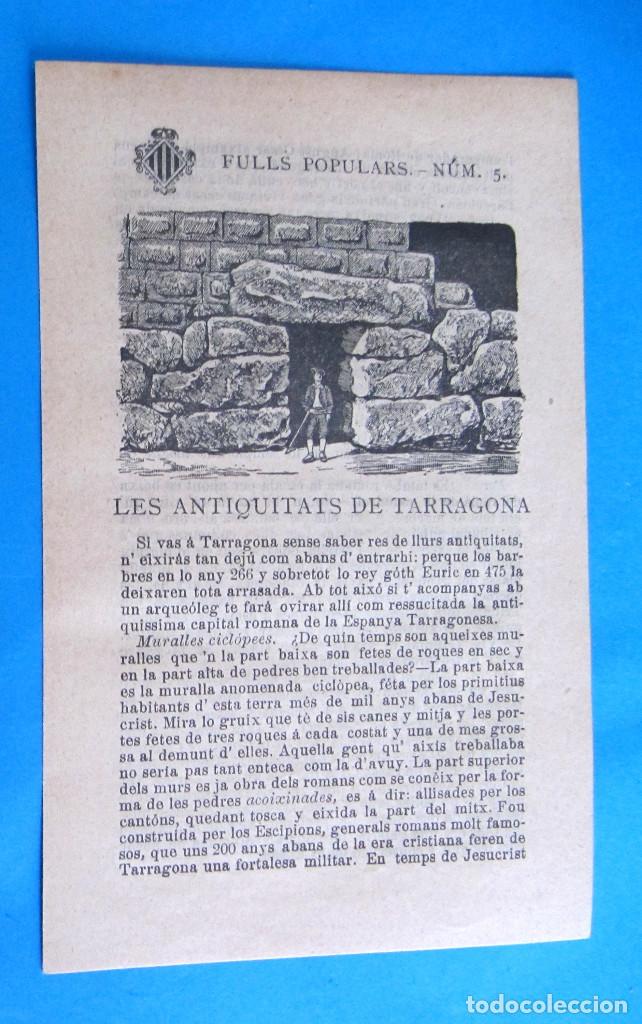 Coleccionismo de revistas y peri&oacute;dicos: FULLS POPULARS. N&ordm; 5. LES ANTIQUITATS DE TARRAGONA. IMPREMPTA DE F. AR&Iacute;S Y FILL, TARRAGONA, S/F.