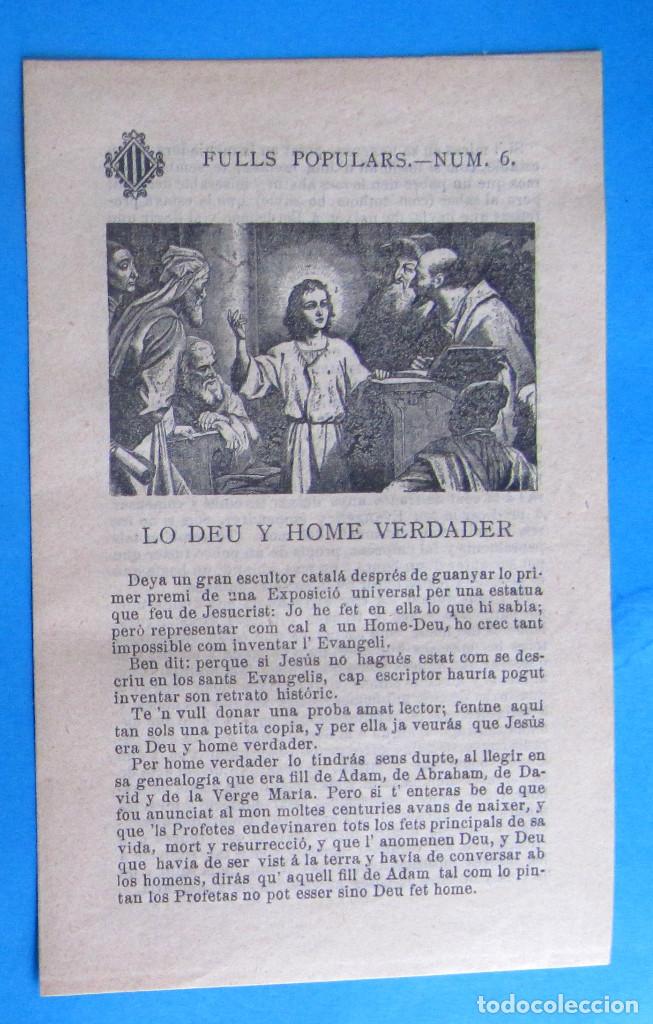 Coleccionismo de revistas y peri&oacute;dicos: FULLS POPULARS. N&ordm; 6. LO DEU Y HOME VERDADER. IMPREMPTA DE F. AR&Iacute;S Y FILL, TARRAGONA, S/F.