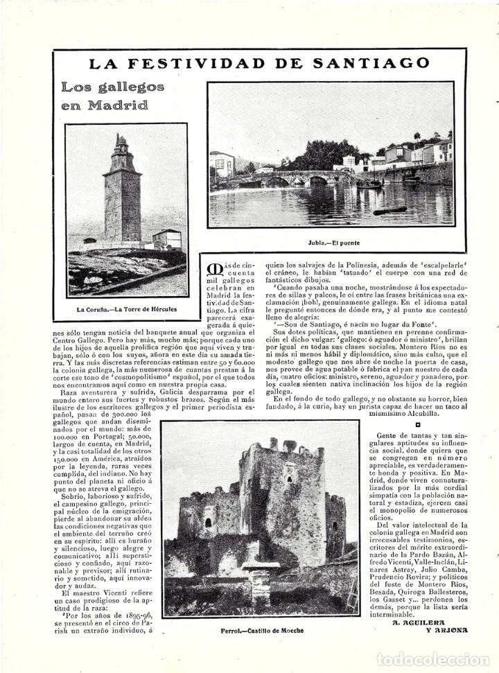Collezionismo di Riviste e Giornali: 1907 HOJA REVISTA GALICIA FESTIVIDAD SANTIAGO LA CORU&Ntilde;A TORRE DE HERCULES JUBIA PUENTE FERROL MOECHE
