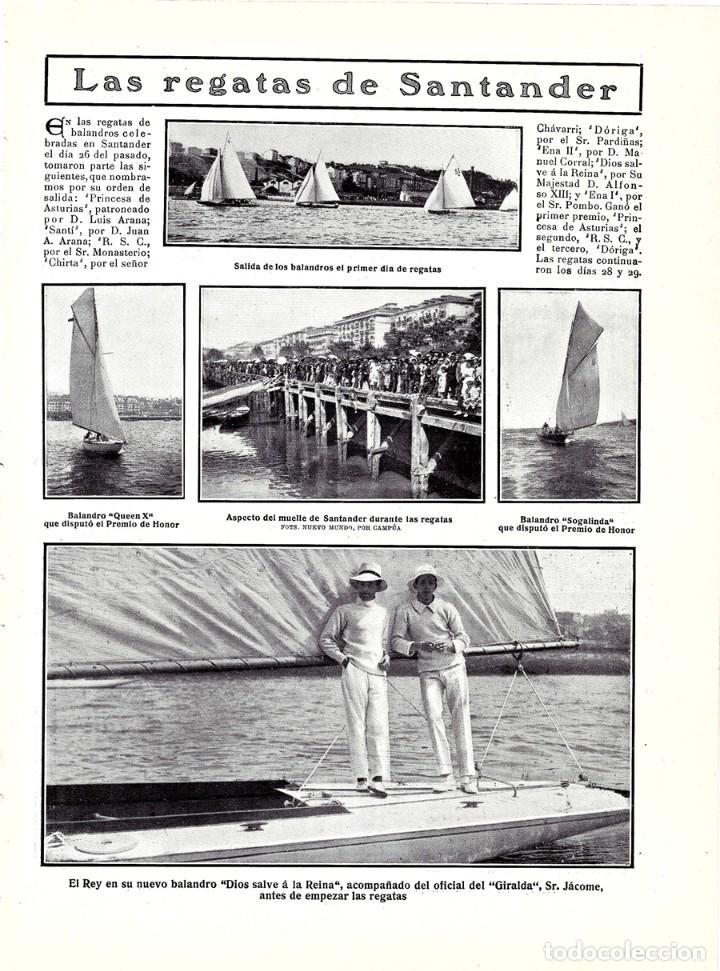 Collezionismo di Riviste e Giornali: 1907 HOJA REVISTA SANTANDER PUERTO MUELLE REGATAS DE BALANDROS REY ALFONSO XIII