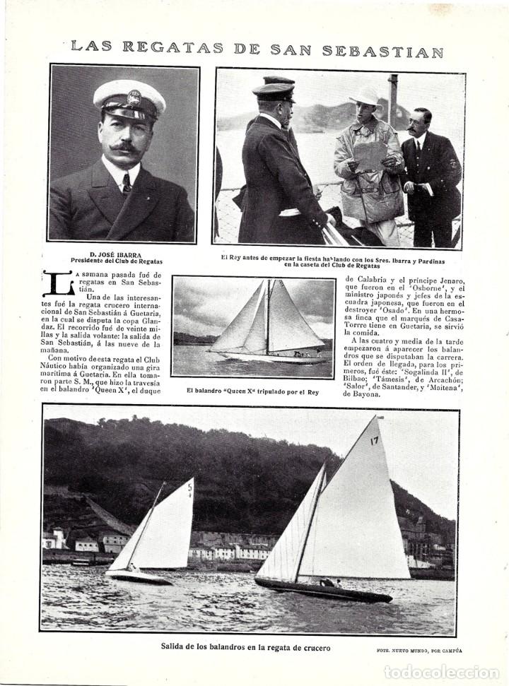 Collezionismo di Riviste e Giornali: 1907 HOJA REVISTA SAN SEBASTI&Aacute;N REGATAS BALANDROS JOS&Eacute; IBARRA PRESI CLUB DE REGATAS REY ALFONSO XIII