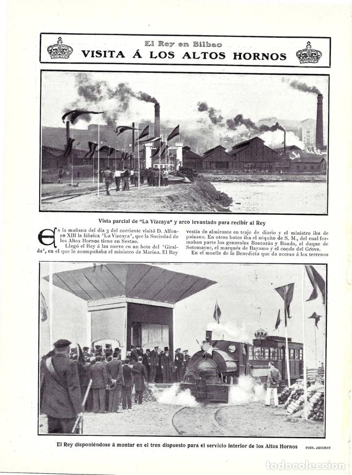 Collezionismo di Riviste e Giornali: 1907 HOJA REVISTA BILBAO VISITA REY ALFONSO XIII F&Aacute;BRICA ALTOS HORNOS LA VIZCAYA TREN TOM&Aacute;S ZUBIR&Iacute;A