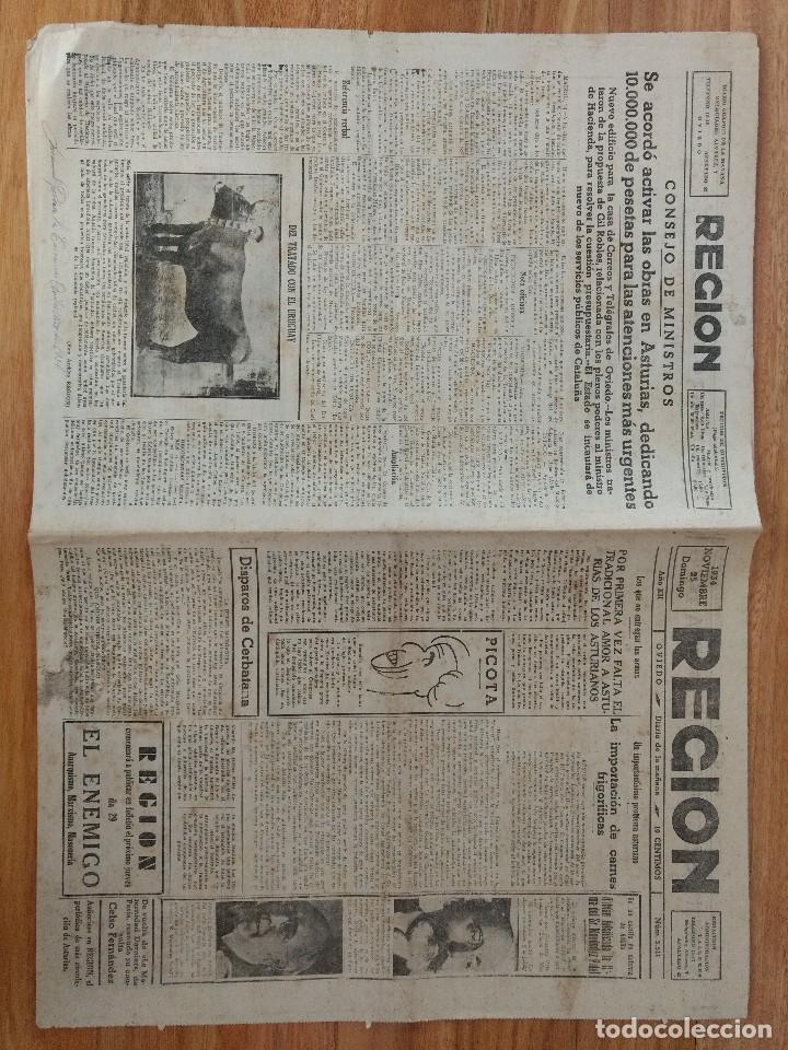 Sammeln von Zeitschriften und Zeitungen: Diario La Regi&oacute;n Oviedo. Noviembre 1934 Lerroux, Teniente Torrens, Concurso nacional pintura