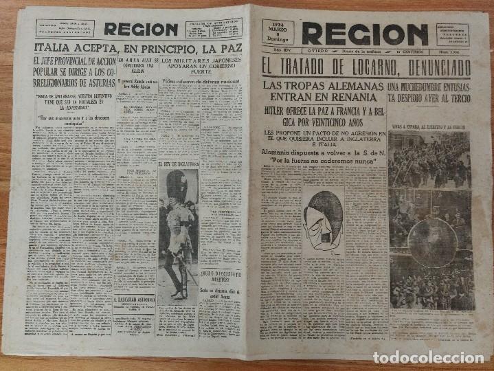 Coleccionismo de Revistas y Peri&oacute;dicos: Diario La Regi&oacute;n Oviedo  marzo 1936 Hitler, tercio, entierro Luis Vives, Coronel Aranda, etc