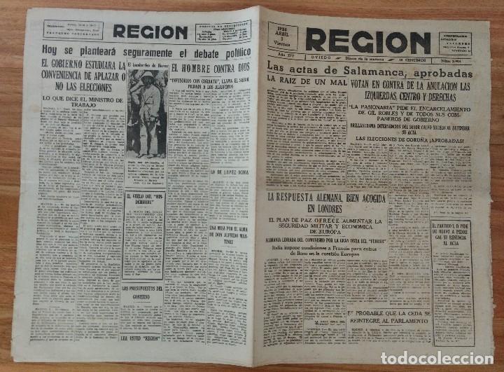 Coleccionismo de Revistas y Peri&oacute;dicos: Diario La Regi&oacute;n Oviedo abril 1936 P&aacute;nico en Sama, Frente popular a punto de romperse, Guerra