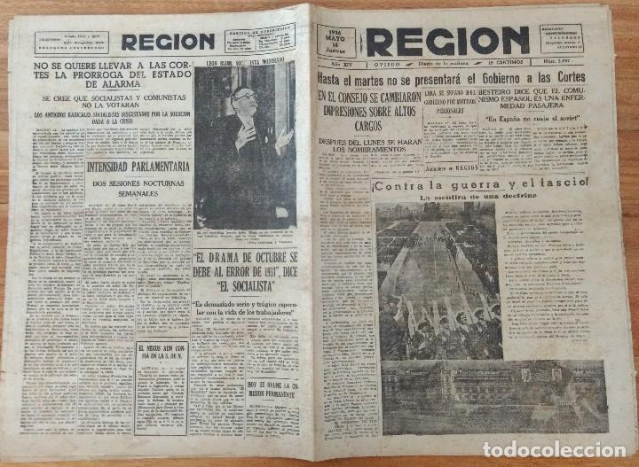 Coleccionismo de Revistas y Peri&oacute;dicos: Diario La Regi&oacute;n Oviedo mayo 1936 Besteiro, tormenta piedras Murcia, Leon Blum socialista.