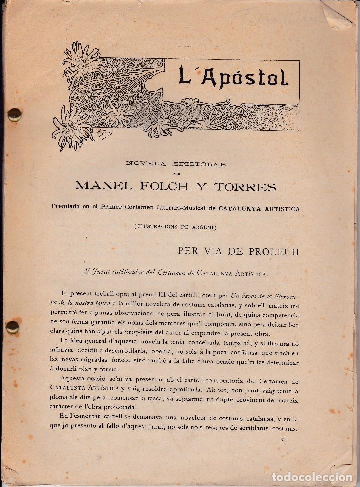 Coleccionismo de revistas y peri&oacute;dicos: L'Ap&oacute;stol Novela Manel Folch y Torres 184 pag. Barcelona