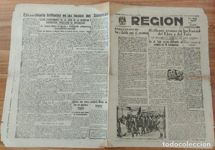 Coleccionismo de Revistas y Peri&oacute;dicos: Diario La Regi&oacute;n Oviedo agosto 1938 Guerra Civil, Frente del Ebro. Alf&eacute;reces ruinas Simancas Gij&oacute;n