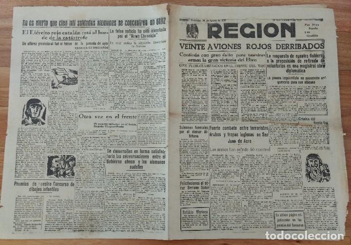 Coleccionismo de Revistas y Peri&oacute;dicos: Diario La Regi&oacute;n Oviedo agosto 1938 Guerra Civil 20 aviones rojos derribados, Frente Ebro, Dr Albi&ntilde;a