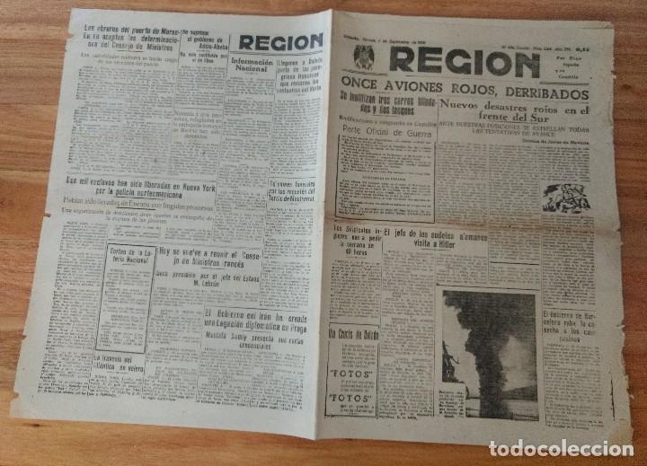Coleccionismo de Revistas y Peri&oacute;dicos: Diario La Regi&oacute;n Oviedo septiembre 1938 Guerra Civil, Extremadura, Serena, Comandante Caballero