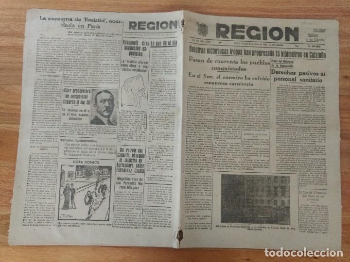 Coleccionismo de Revistas y Peri&oacute;dicos: Diario La Regi&oacute;n Oviedo enero 1939 Guerra Civil frente de Catalu&ntilde;a, Barcelona paz, Hitler