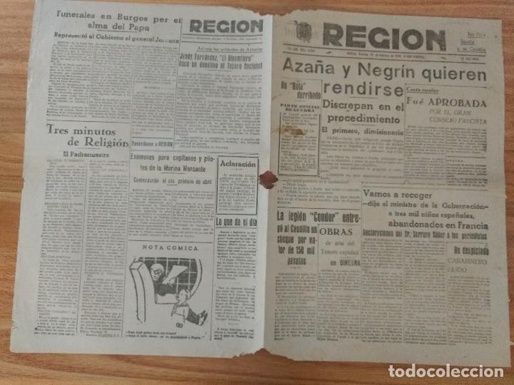 Coleccionismo de Revistas y Peri&oacute;dicos: Diario La Regi&oacute;n Oviedo febrero 1939 Guerra Civil, Aza&ntilde;a y Negrin rendici&oacute;n, catalan prohibido